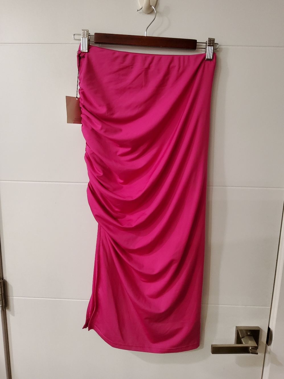 Superdown Tiffany High-Rise Ruched Midi Skirt in Hot Pink - Picture 7 of 12